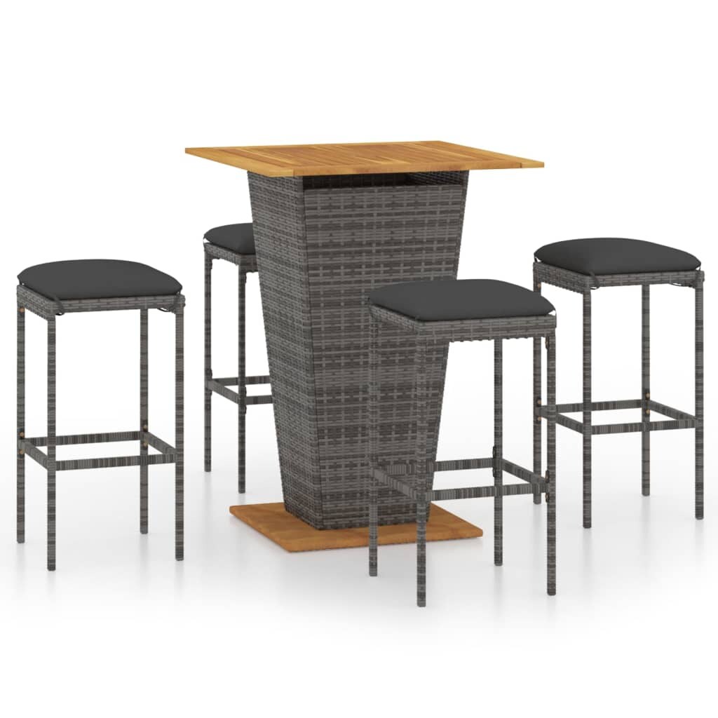 vidaXL 5-tlg. Gartenbar-Set mit Kissen Poly Rattan Grau Image