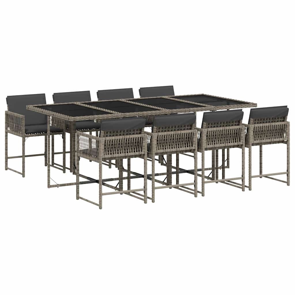vidaXL 9-tlg. Garten-Essgruppe mit Kissen Grau Poly Rattan Image