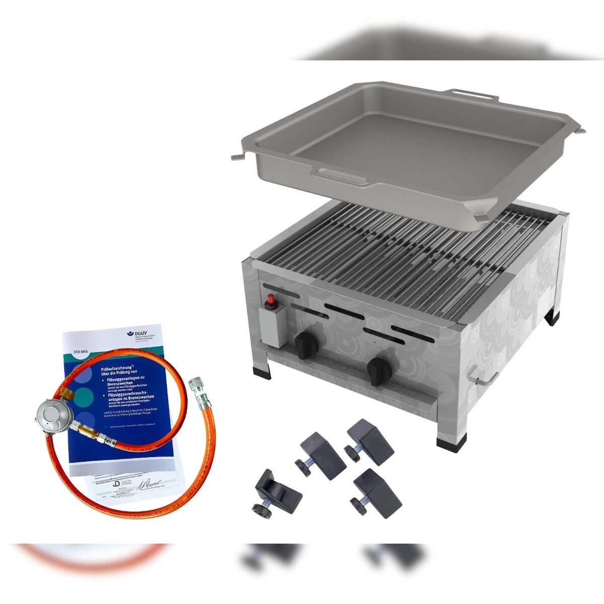 ChattenGlut Gasbräter 2-flammig 9kW Tischgerät Rost und Stahlpfanne mit DGUV Image