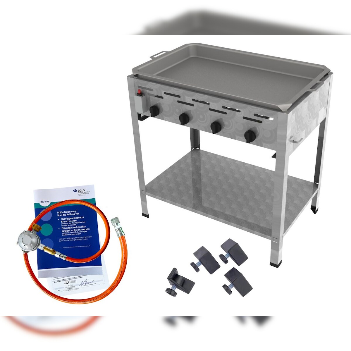 ChattenGlut Gasbräter 4-flammig 18kW Standgerät Edelstahlpfanne mit DGUV Image