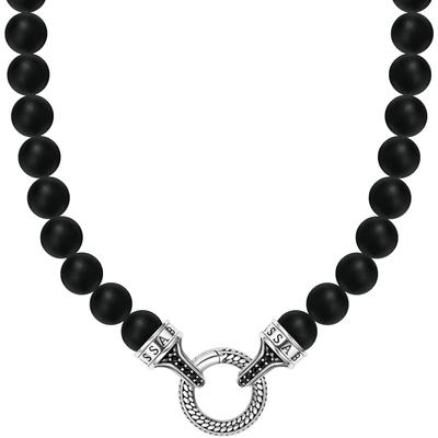 Kette ohne Anhänger THOMAS SABO "Bead Necklace Obsidian, Beadskette, KE2323-705-11-L60" Gr. 60, silber (silberfarben, schwarz), Halsketten, Damen, 60, Silber 925 (Sterlingsilber), mit Zirkonia (synth.), Obsidian Image