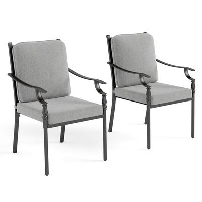 MAISON ARTS Outdoor Patio Dining Chairs Set of 2: Heavy Duty Wrought Iron (Fixed & Swivel)