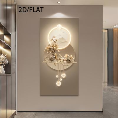TEMU 2d/flat Decorative Painting, Entrance Decoration Painting, Entrance Door Is Facing The Wall, High-end Sense Hanging Painting, 2025 , Modern Landscape Flowers Mountai Image