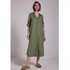 Sommerkleid STREET ONE STUDIO, Damen, Gr. 46, EURO-Größen, peridot grün, Stoff, 100% Leinen, unifarben, casual, gerade wadenlang, V-Ausschnitt, Langarm Bündchen, Kleider, mit Knopfleiste