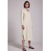 Sommerkleid STREET ONE STUDIO, Damen, Gr. 40, EURO-Größen, moonstone sand, Stoff, 100% Leinen, unifarben, casual, gerade wadenlang, V-Ausschnitt, Langarm Bündchen, Kleider, mit Knopfleiste