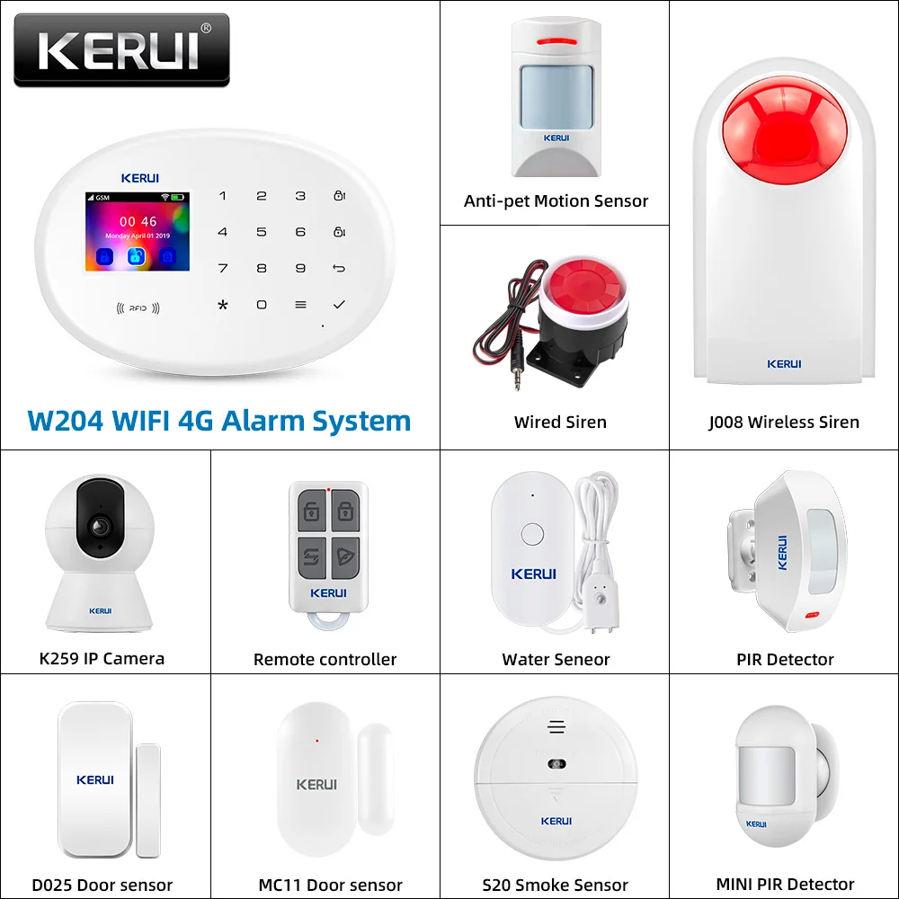 KERUI W204 4G WIFI GSM Alarm System Touch Panel Home Security Tuya Smart RIFD APP Fernbedienung Einbrecher PIR tür Sensor Sirene Image
