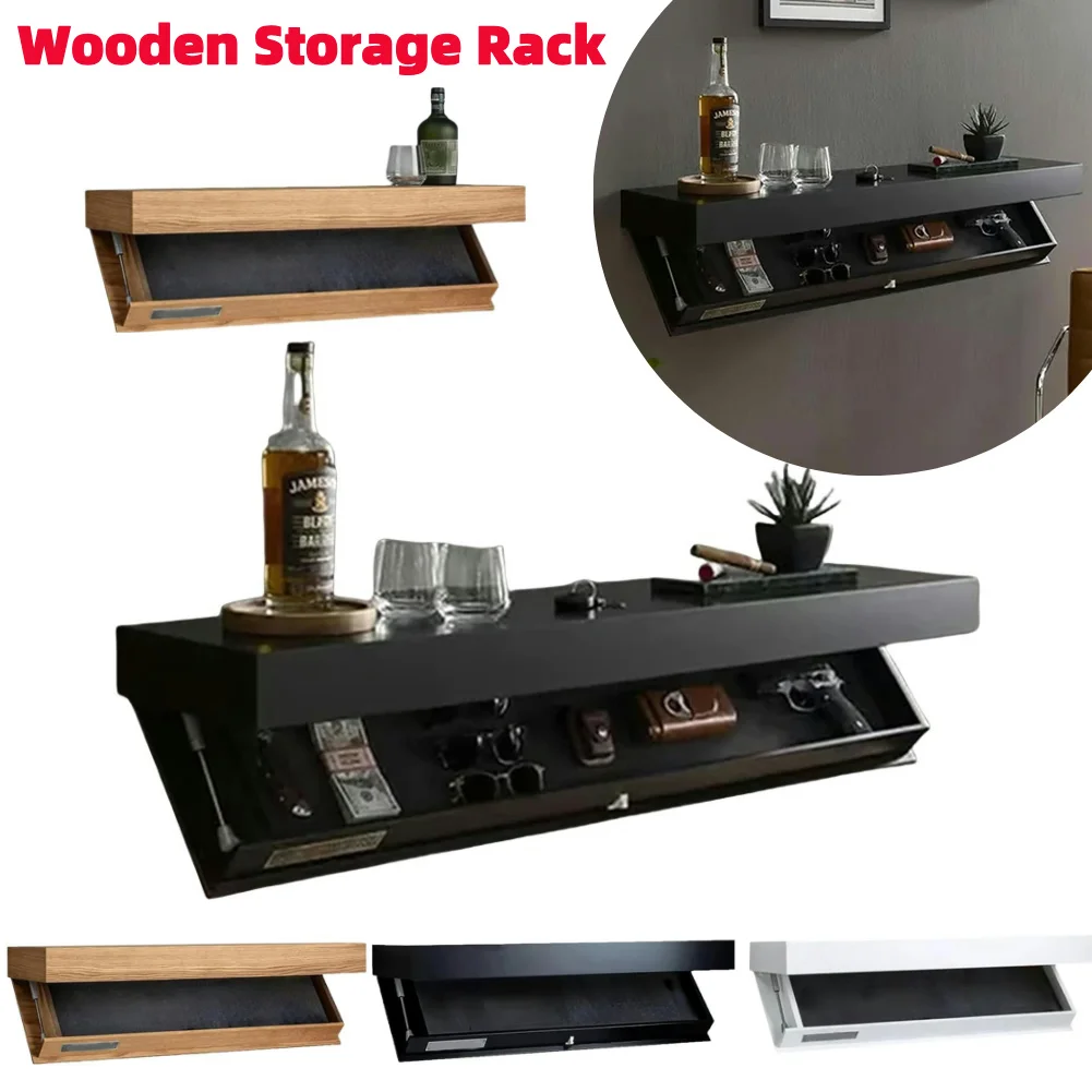 Schwebende Wandregale aus Holz, verdecktes Regal mit magischer Klappe und geheimem Fach, wandmontierte Aufbewahrungsbox für Holzmöbel