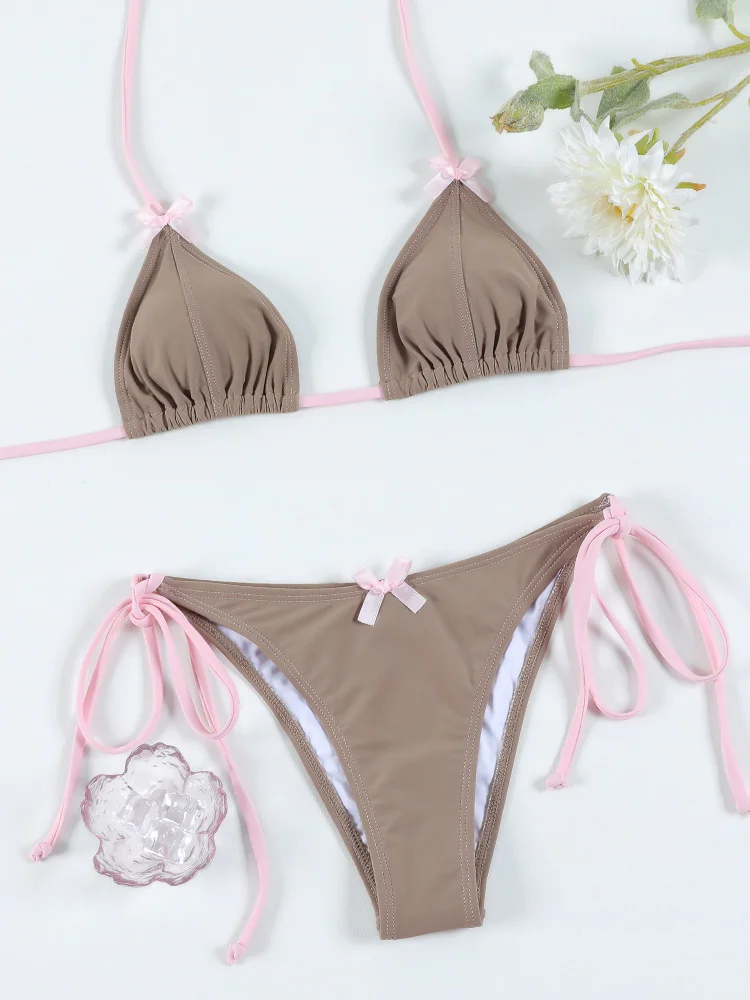 ZRTAK Sexy Bikinis Push Up Bademode Frauen Lange String Bogen Badeanzug Dreieck Bandage Bikini Set Bademode Zwei Stück Anzüge Image