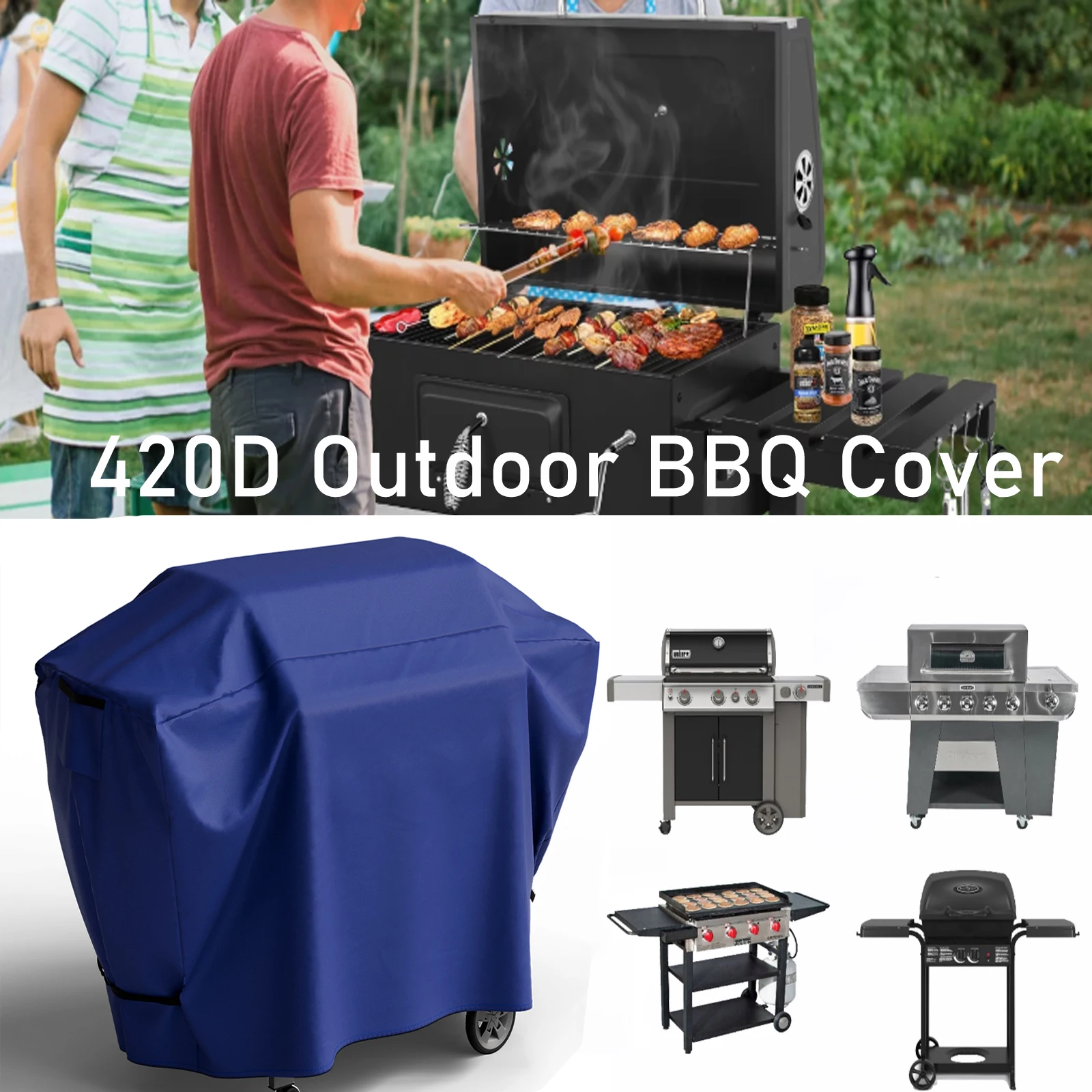 420d Outdoor-Grill abdeckung Grill-Grill abdeckung staub dicht wasserdicht reißfest mit Klett bändern und verstellbarem Saum-Kordel zug Image