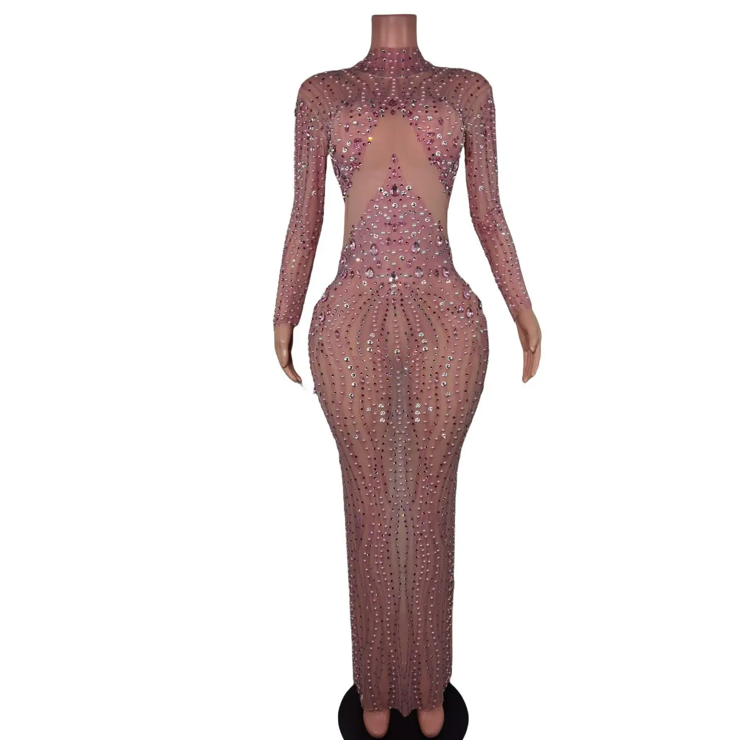 Elegante durchscheinende rosa Perlen Kristall kugel kleid Ballkleid plus Größe Festzug Geburtstag Hochzeits kleid Damen langes Abendkleid