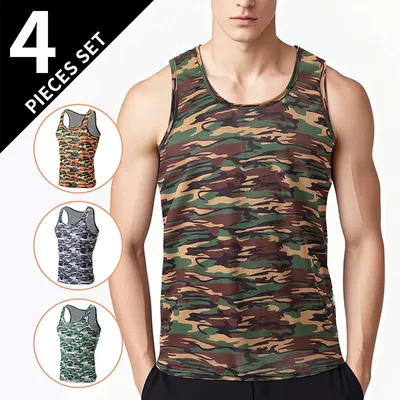 1/3/4 Pcs Männer der Sommer Mehrfarbige Camouflage Kombination Weste Jugendliche Plus Größe Sport Fitness Lauf Jacke Joker Streifen T Image