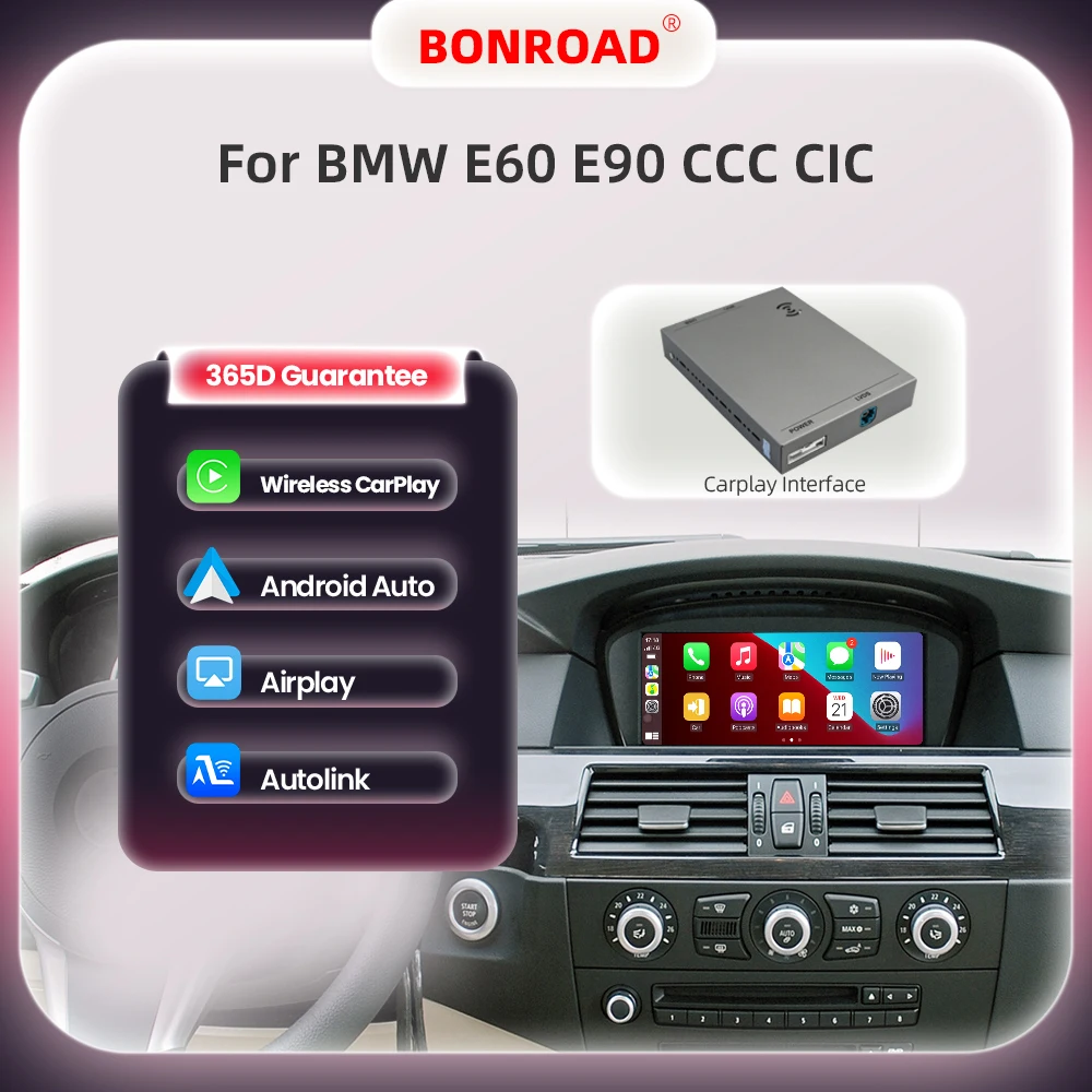 Bonroad carplay android auto für bmw 5 3er e60 e61 e62 e63 e64 e90 e91 e92 e93 e87 e81 e82 e88 e84 ccc cic system Image