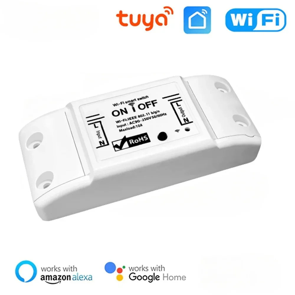 10A WiFi Smart Relais Schalter Drahtlose Fernbedienung Timing Funktion Kompatibel mit Alexa Google Home Ewelink Tuya Image