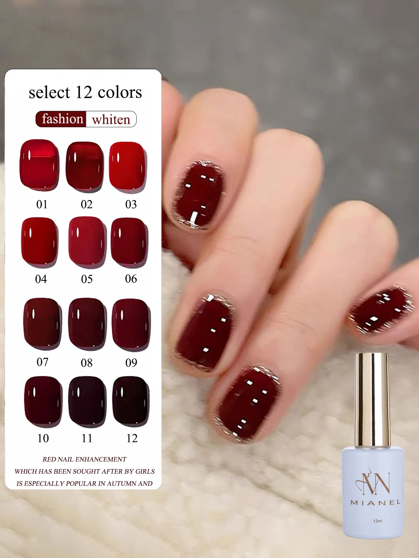 MIANEL 1-20 stücke 12ML Sommer Wein Rot Gel Nagellack Mode Weiß Kirsche Rot Nagellack Sommer Nägel rote Nägel Schwarze Nägel Image