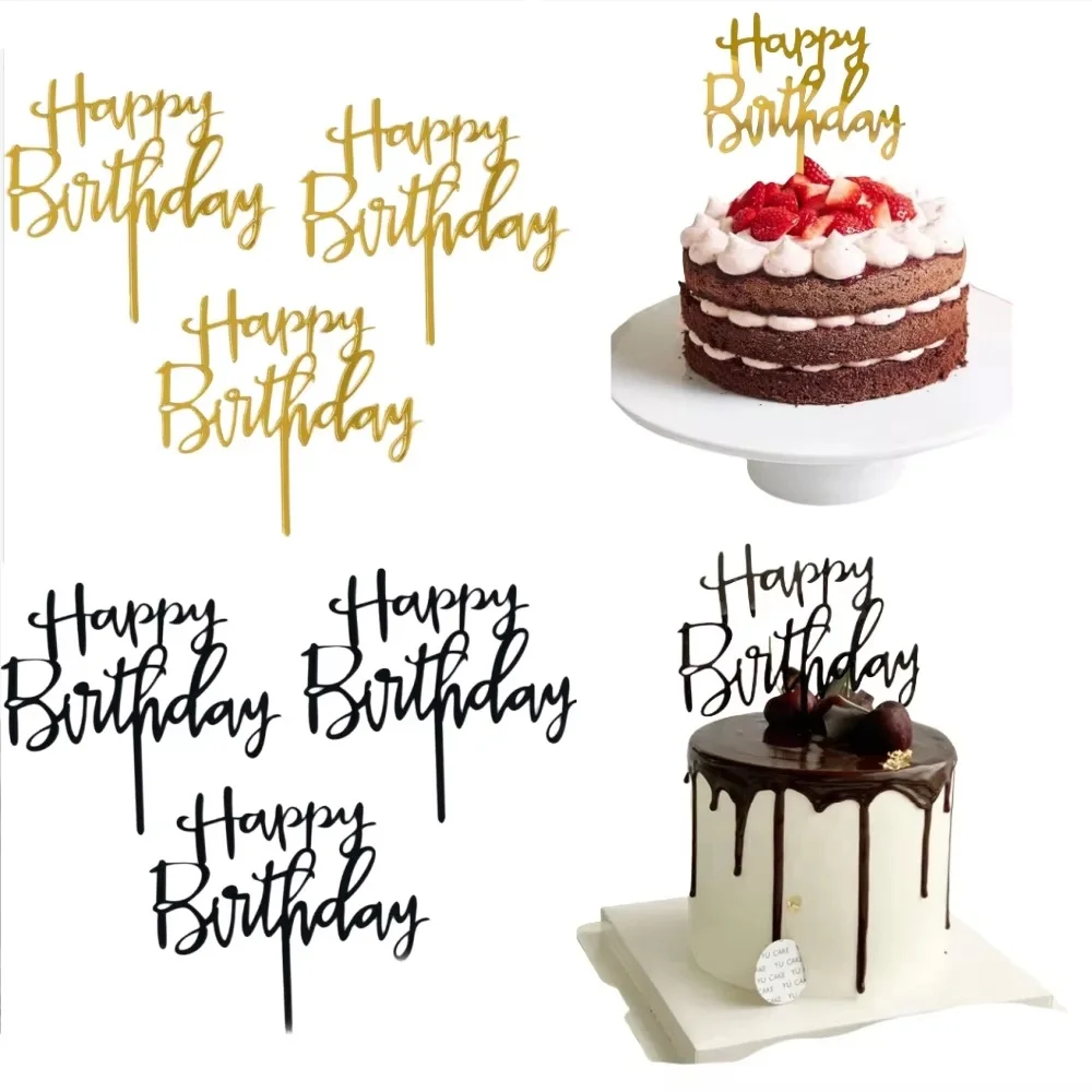 10/20Pcs Gold Schwarz Alles Gute Zum Geburtstag Kuchen Topper DIY Acryl Brief Einfache Design Kinder Geburtstag Party Dessert Dekoration liefert Image