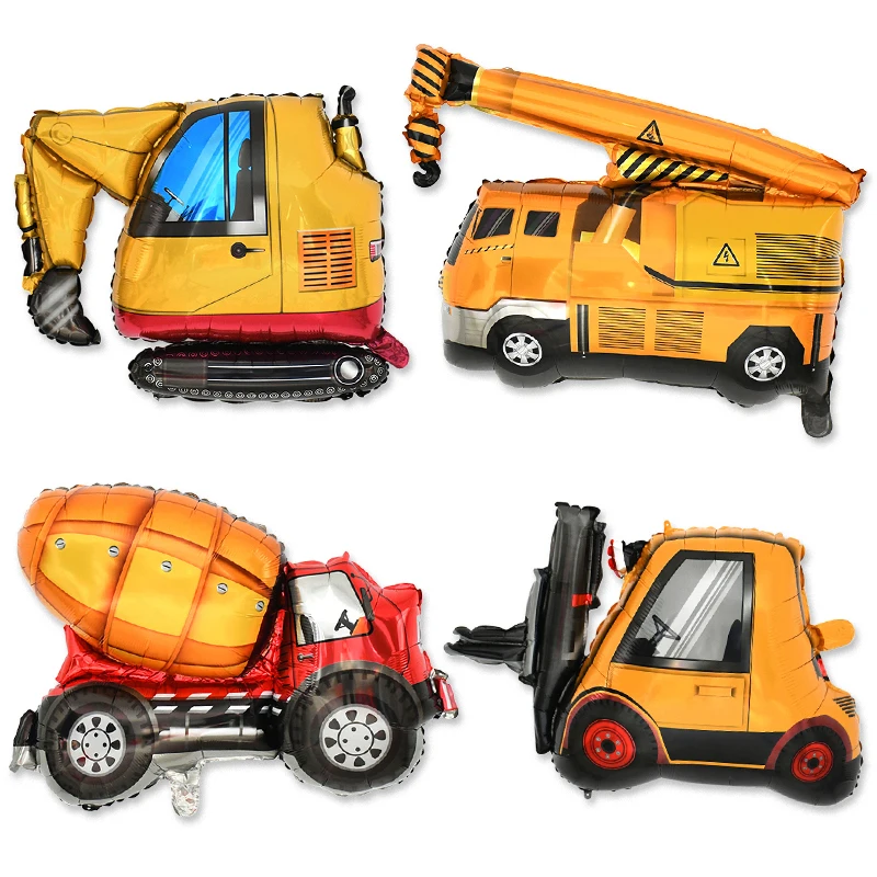 Baufahrzeug-Folienballons für Kinder und Jungen, Bauthema, Geburtstagsparty, Gastgeschenke, Dekoration, Bagger, LKW, Globos-Zubehör Image