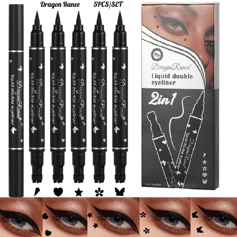 Dragon Ranee 5 Teile/satz Doppel Kopf Schwarz Dichtung Eyeliner Wasserdicht Quick Dry Stern Flüssigen Eye liner Stempel Stift Make-Up Kosmetik Image