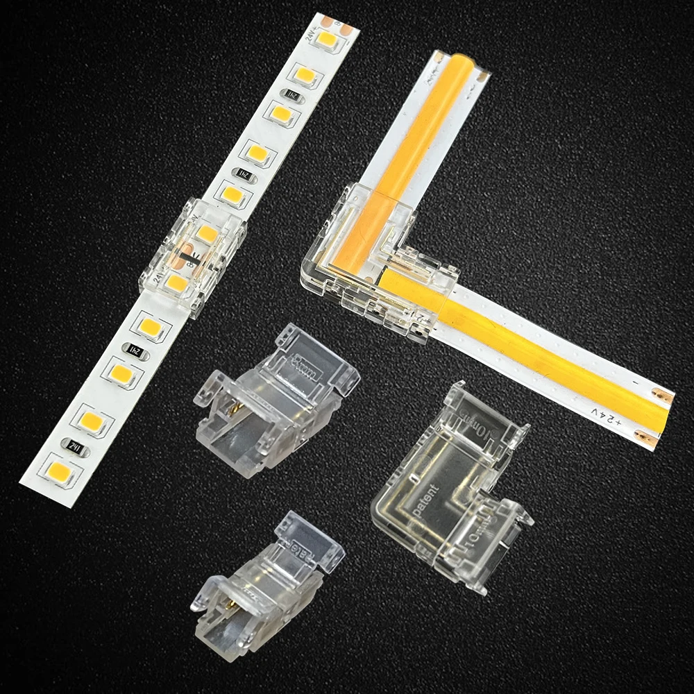 COB-LED-Lichtleiste, transparent, lötfrei, Hutverbinder, L-förmige Kristallschnalle, geeignet für 5 mm, 8 mm, 10 mm, 2PIN, 3PIN, 4PIN