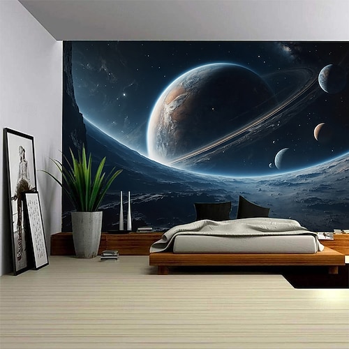 Planet Universum hängender Wandteppich große Wandteppich Wanddekoration Fotohintergrund Decke Vorhang Zuhause Schlafzimmer Wohnzimmer Dekoration Blau Image