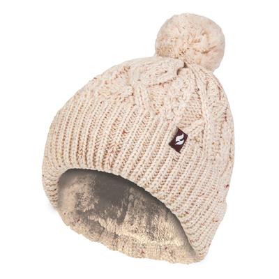 Damen Pom Pom Bommelmütze | Wärmehalter | Modische Chunky Warm Cable Knit Beanie mit Heatweaver Fleece Futter | Salzburg Style - Natural Image
