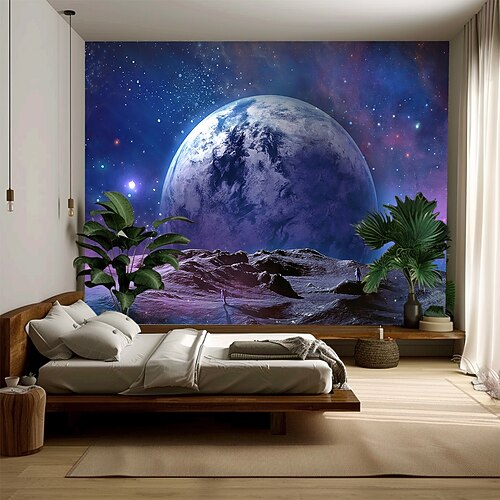 Planet Universum hängender Wandteppich große Wandteppich Wanddekoration Fotohintergrund Decke Vorhang Zuhause Schlafzimmer Wohnzimmer Dekoration Blau Image