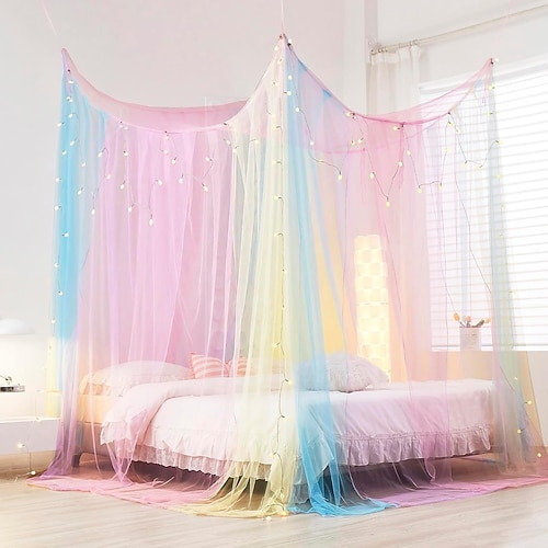 1 Stück Regenbogen Baldachinbett Vorhänge Prinzessin Bett Baldachin für Mädchen Bettschleier Schlafzimmer Dekoration Image