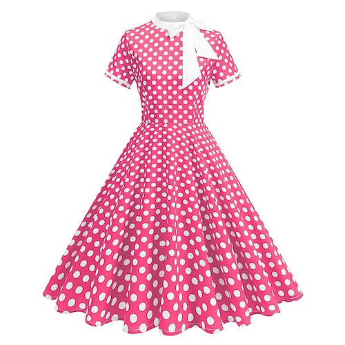 Retro Vintage 1950er Grease-Outfits Kleid Swing-Kleid Tupfen Kostüm Damen Karneval Maskerade Alltagskleidung Junggesellinnenabschiedsparty Erwachsene Kleid Abschlussballkleider Image