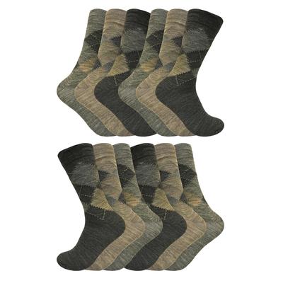12 Paar Multipack Herren Lambswool Socken | Sock Snob | Dünne und weiche Honeycomb Top Argyle gemusterte Socken - Braun Image