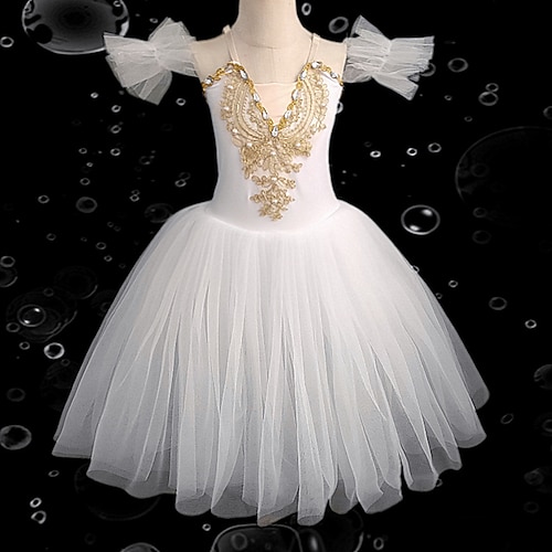 Tutu Kleid Kleid Strass Spitze Stickerei Mädchen Leistung Training Ärmellos Hoch Netzstoff Spandex Image