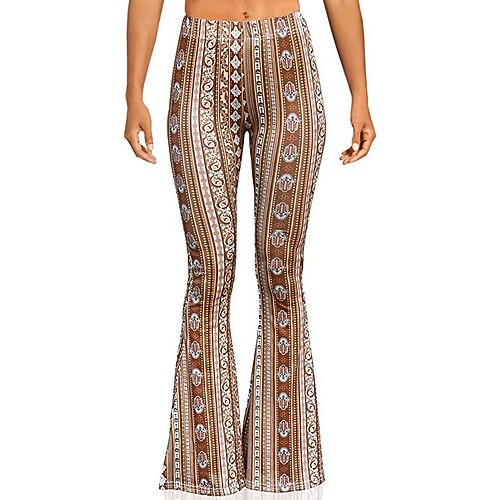 Retro Vintage 1960er Hippie Lange Länge Kumpel Funk Schlaghosen Hippie Disco Druck Tailliert und ausgestellt Kostüm Damen Karnevalskostüm Karneval Alltagskleidung Pride Parade Pride-Monat Erwachsene Image