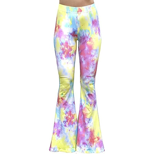 Retro Vintage 1960er Hippie Lange Länge Kumpel Funk Schlaghosen Hippie Disco Druck Tailliert und ausgestellt Kostüm Damen Karnevalskostüm Karneval Alltagskleidung Pride Parade Pride-Monat Erwachsene Image