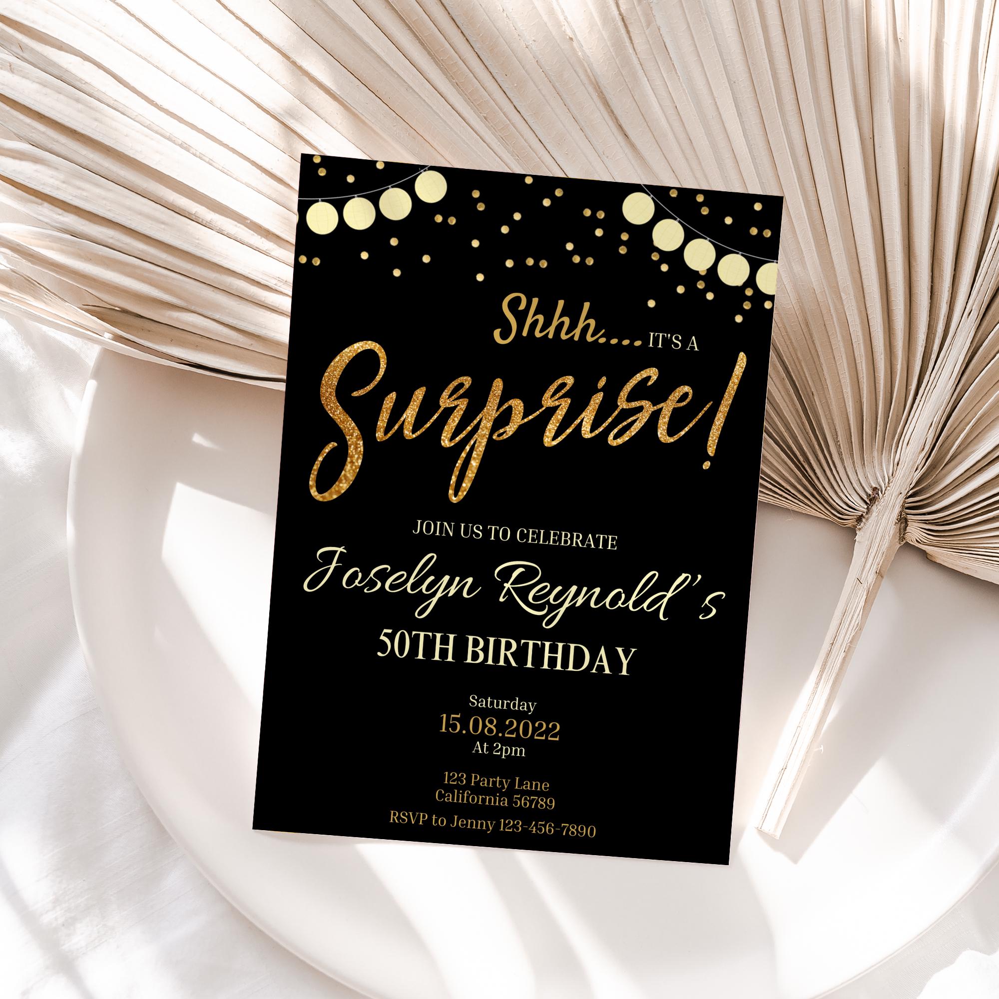 Invito a sorpresa Invito a sorpresa per compleanno Inviti per feste a sorpresa Shhh è un invito a sorpresa Download digitale istantaneo MODIFICABILE S