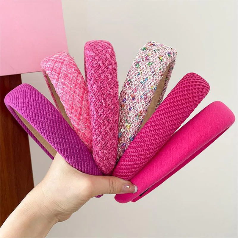 Fascia per capelli in spugna a tesa larga rossa rosa Fascia per capelli da donna Temperamento da fata Fascia per capelli in tweed Cerchietto per capelli Accessori per capelli per ragazze principessa