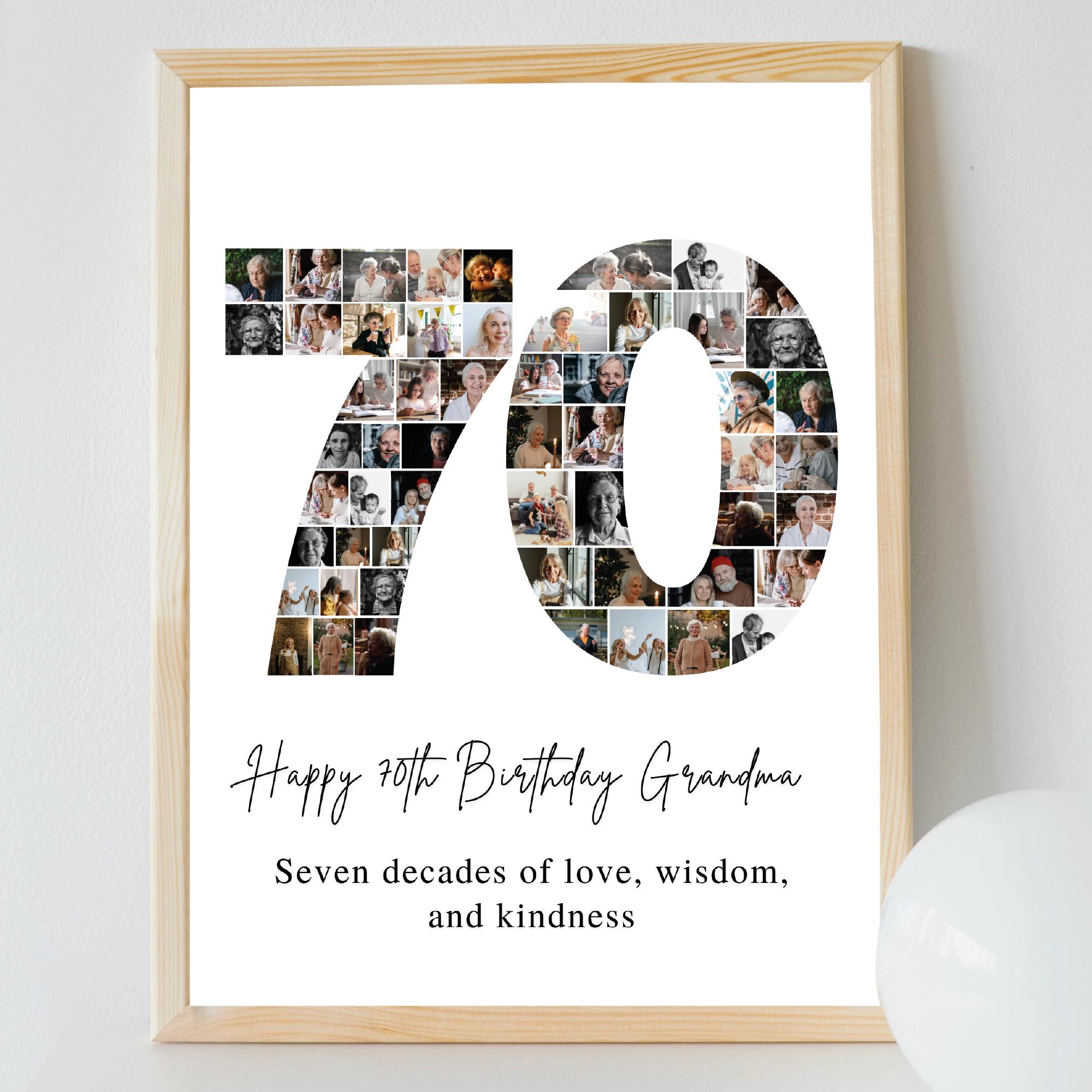 Modello di collage fotografico per il 70o compleanno / Regalo personalizzato per il 70o compleanno per nonna, nonno / Collage di numeri / Regalo di co