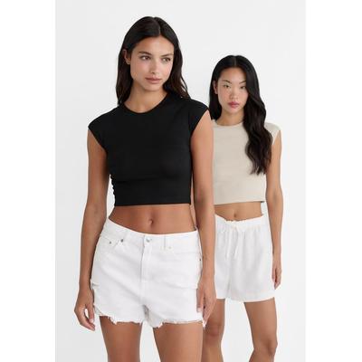 Stradivarius 2-pack of basic fitted cropped T-shirts Black M