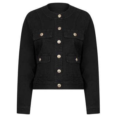 Coats / Jackets Morlich Women's Stretch Cotton Collarless Denim Jacket in Black - Amara Reya / 14 - Tokyo Laundry