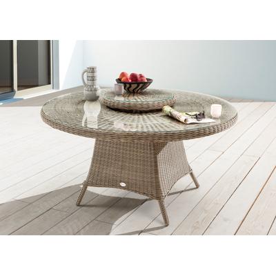 Gartentisch DESTINY "Luna", beige (natur meliert), B:150cm H:75cm T:150cm, Korpus aus Aluminium, Umwickelt mit Rattangeflecht, Tische, Ø 150 cm, Höhe 75 cm, inklusive Drehteller, Aluminium, Polyrattan Image