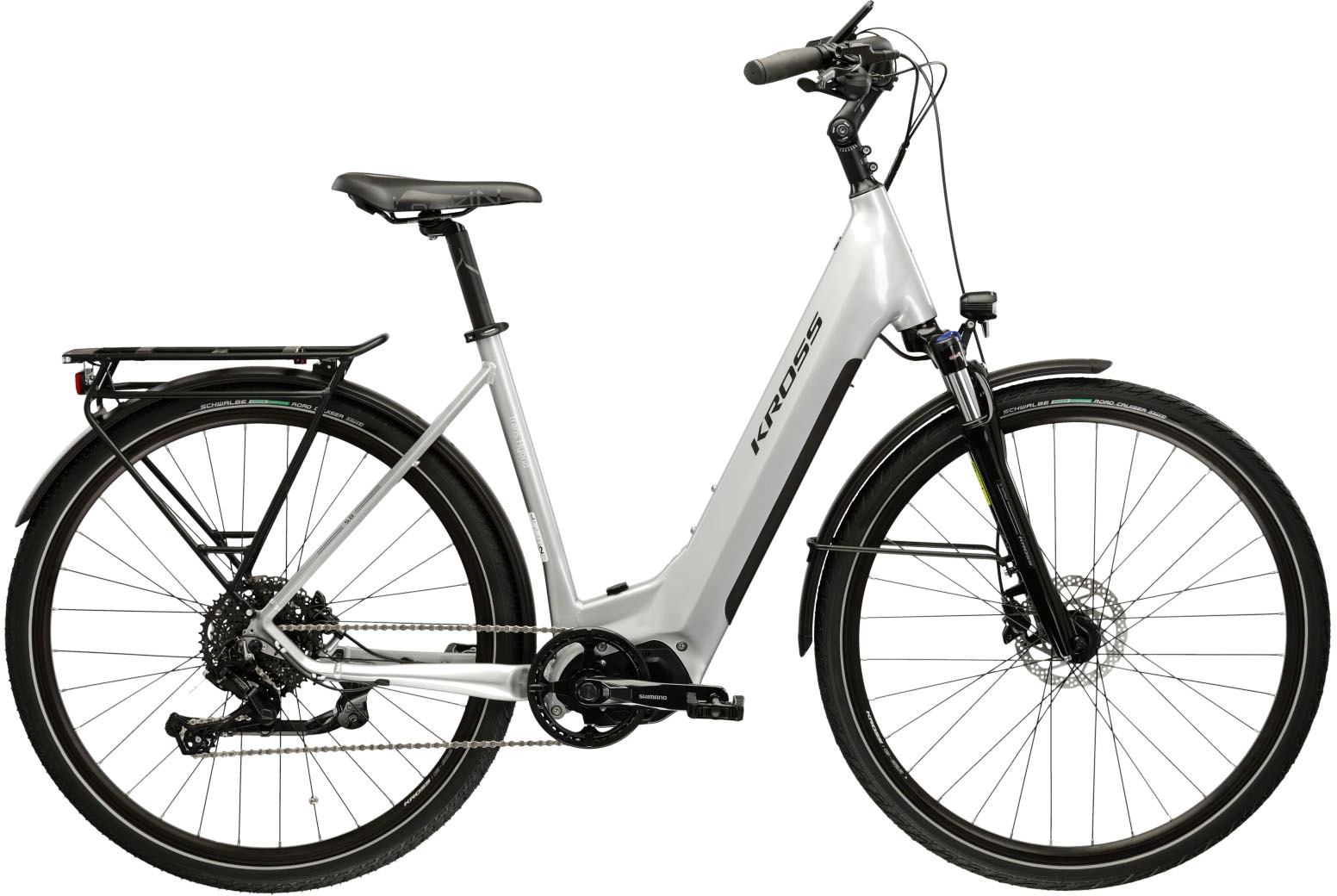 E-Bike KROSS "KROSS E-Trekkingrad Trans 5.0 28" silber 9 Gänge" Gr. 56, silber (silber, schwarz), Elektrofahrräder, 56cm, 28 Zoll (71,12cm), Pedelec, Elektrofahrrad für Damen und Herren Image