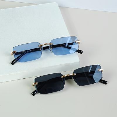 TEMU 2pcs Chic Frameless Rimless Fashion Glasses, Gradient Lens Metal Frame, Y2k Style With Golden Hinges, Pc Lenses, Decorative Eyewear For Men And Women Image