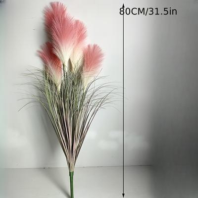 TEMU 1pc Realistic Artificial Pampas Grass Bouquet – Lifelike Plastic Reed Stems In Soft Yellow & White, Modern Home Decor, Living Room, Bedroom, Or Study, Adds Without Maintenance Image
