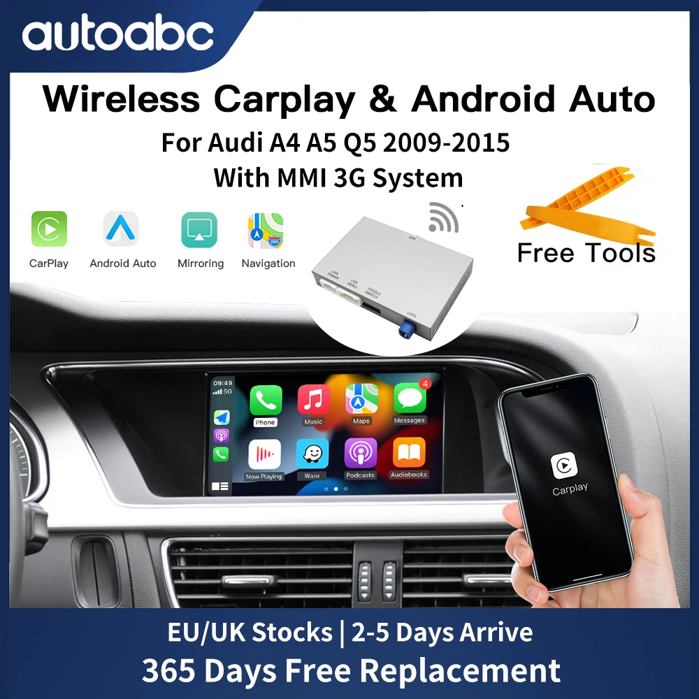 Wireless Carplay Android Auto Modul für 2009-2015 Audi A4 B8 A5 Q5 mit MMI 3G, Schnittstelle AirPlay Mirror Link Bluetooth Unterstützung Kamera Multimedia Player Image