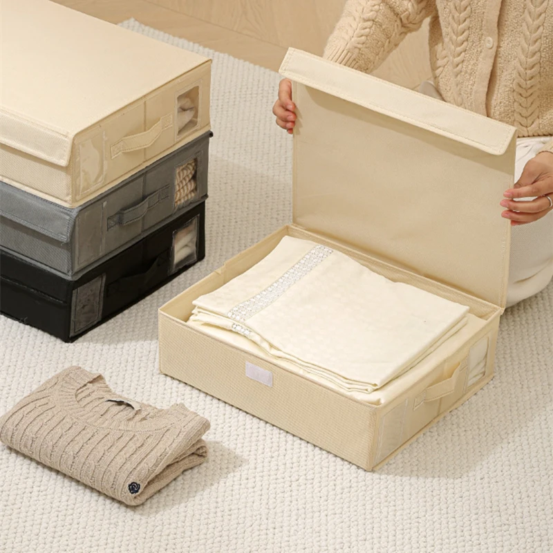 Kleidung Bettlaken Lagerung Box Mit Abdeckung Organizer Für Kleidung Hause Stoff Faltbare Staubdicht Schlafzimmer Schrank Lagerung Box