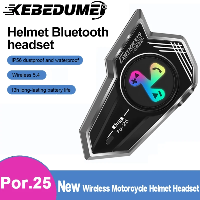 Por25 Motorradhelm Bluetooth 5.4 Headset Wasserdichter intelligenter Kopfhörer mit Rauschunterdrückung und bunten RGB-Lichtern Image
