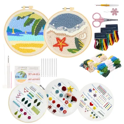 DIY Punch Nadel Stickerei Starter Kits Für Anfänger Kinder Leuchtturm Handwerk Stossen Stickerei Garn Malerei Kunst Nähen Ki