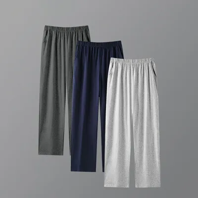 Frühling Und Herbst Männer Baumwolle Schlaf Bottoms Freizeit Homewear Lange Hosen Elastische Taille Image