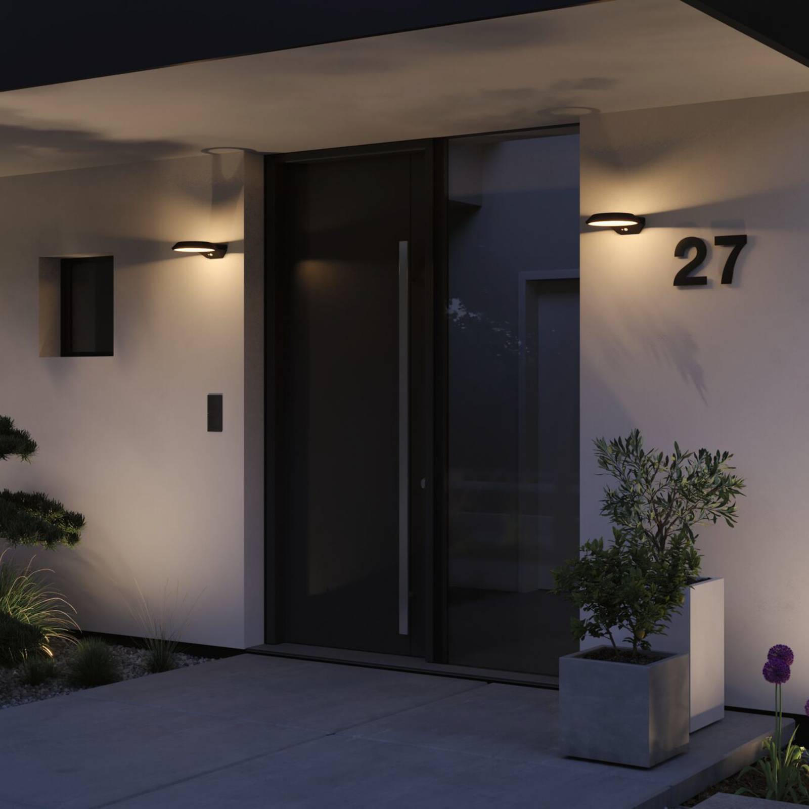 Paulmann Aussenwandleuchte mit Bewegungsmelder Anela, schwarz, Aluminium, Modern