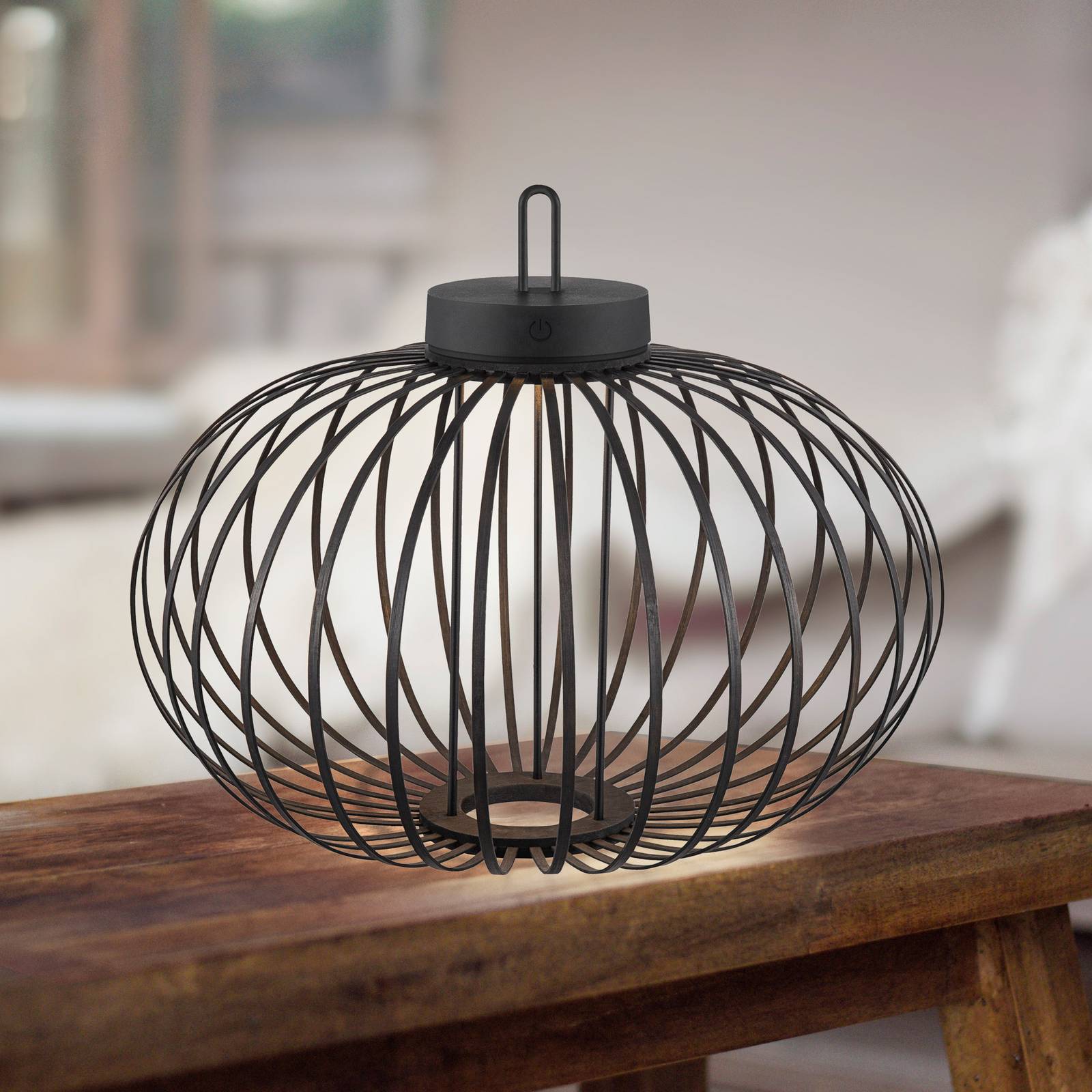 JUST LIGHT. GmbH LED-Akku-Tischleuchte Akuba schwarz 37 cm Bambus Akuba, dimmbar, schwarz, für Wohn- / Esszimmer, Bambus, Modern