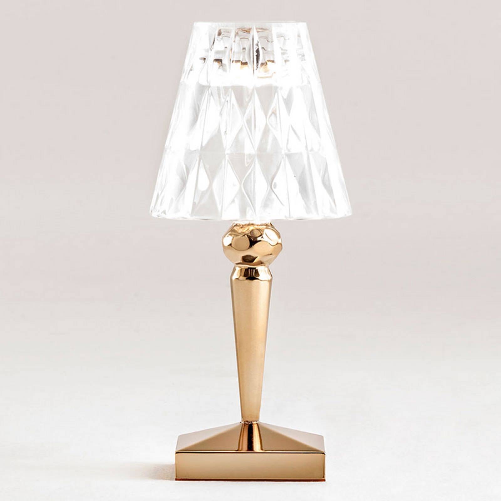 Kartell LED-Akku-Tischlampe Battery, 30 cm, goldfarben, IP54 Battery, messing / gold, für Schlafzimmer, Kunststoff, Design