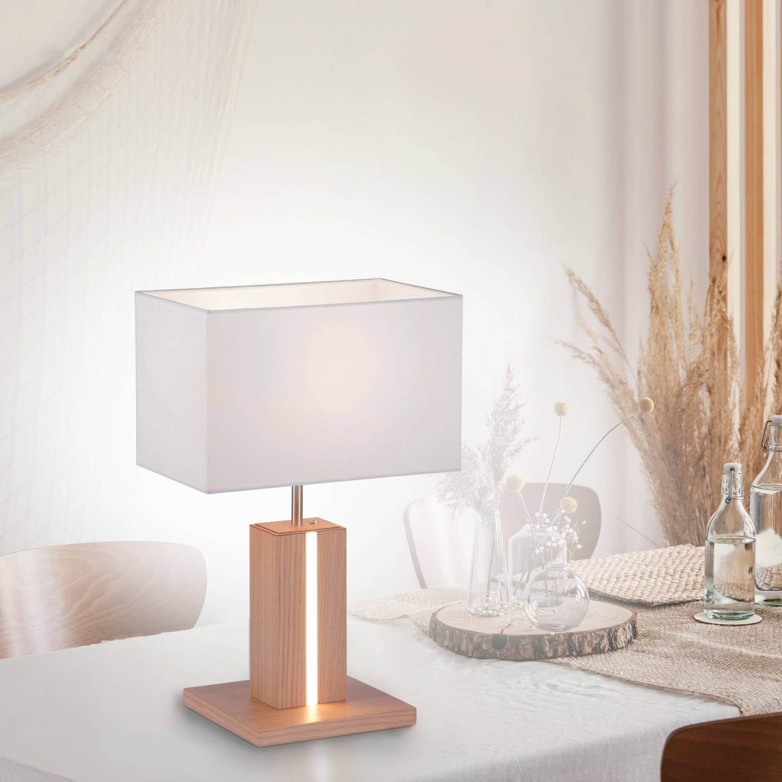 JUST LIGHT. GmbH Tischlampe Amanda, Holz hell, für Wohn- / Esszimmer, Kunststoff, Modern, Tischlampe