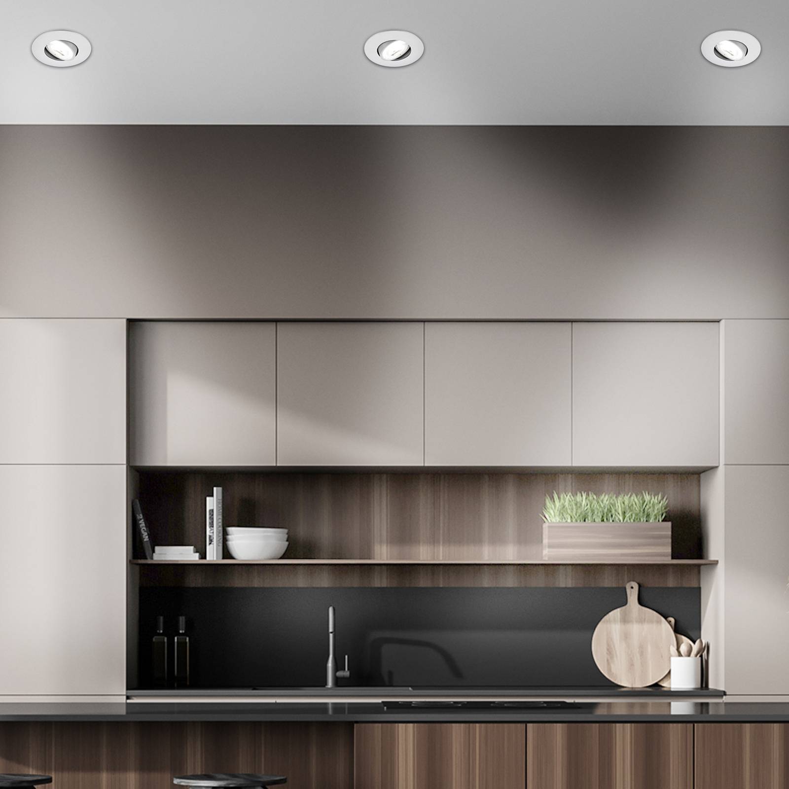 Briloner LED-Einbauleuchte Kulana A, chrom matt, 4000K, 3er-Set A, alu / grau / zink, für Wohn- / Esszimmer, Kunststoff, Modern